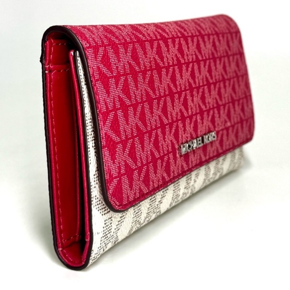 Michael Kors Large Jet Set Travel Logo Trifold Wallet - Dark Raspberry Multi - Picture 4 of 7
